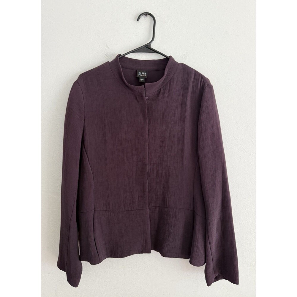 Eileen Fisher Textured Rayon & Silk Purple Blazer Size L Blouse With Pockets